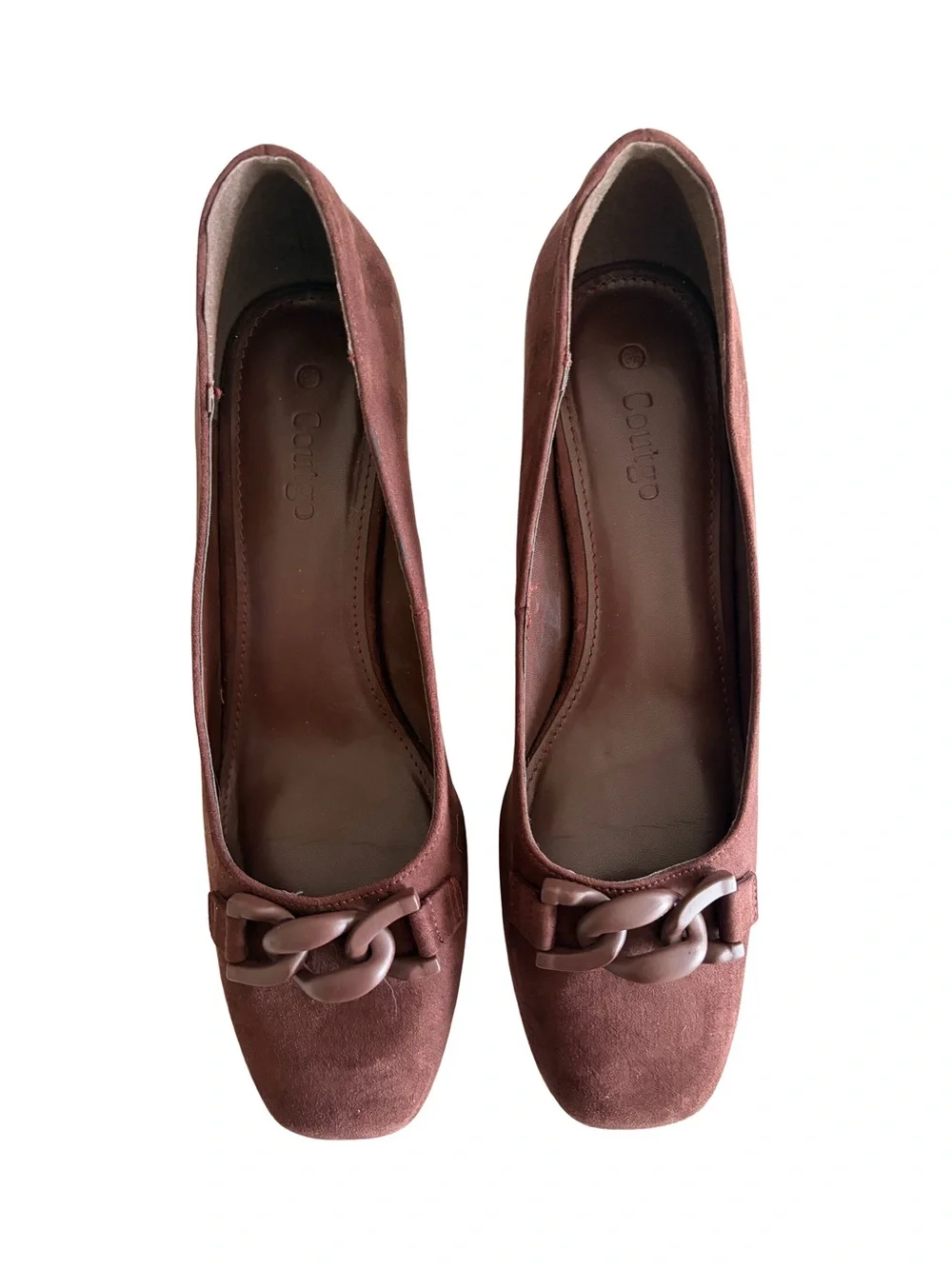 Coutgo Burgundy Faux Suede Chain Accent Block Heel Pumps Women’s Size 9.5